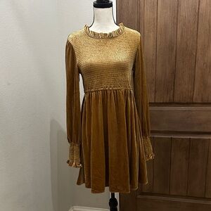 JODIFL Mustard Velvet Smocked Dress NWOT